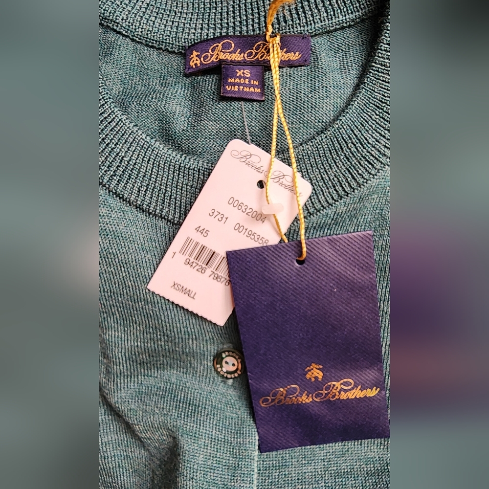 Brooks Brothers XS blue / green women's wool cardigan NWT - Picture 2 of 5